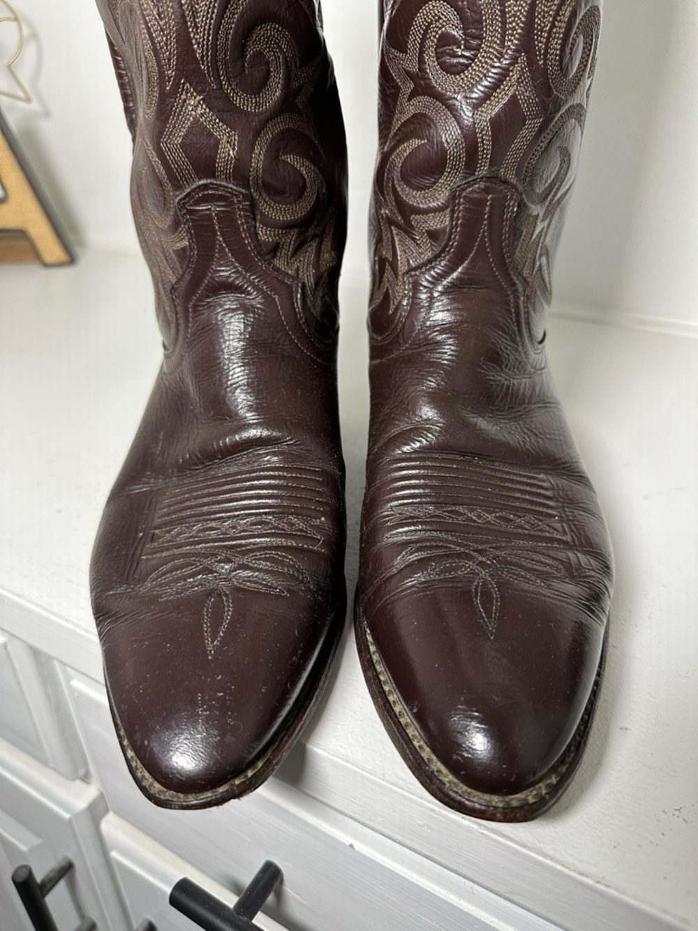 Vintage Dan Post Mens 10.5 Western Boots Brown Leather Cowboy Boots Classic USA - Picture 3 of 10